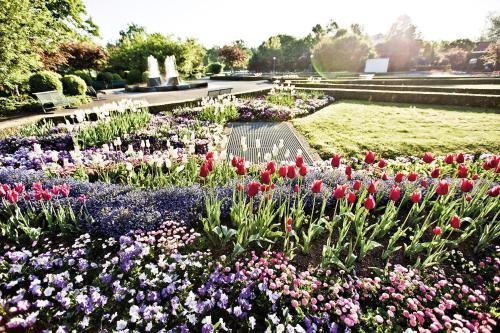 a garden with colorful flowers in a park at Fichtenwald-Ihr Boutique I Glück`s Hotel in Bad Füssing