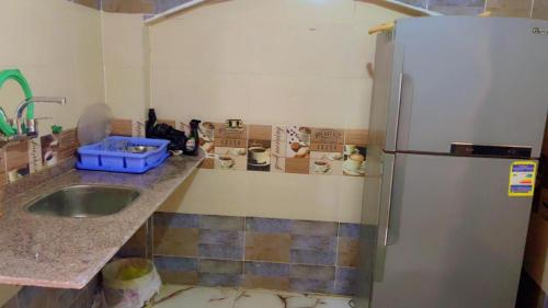 a kitchen with a sink and a refrigerator at tmem home in Jazīrat Aswān