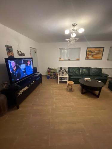 a living room with a couch and a flat screen tv at Günstige und komfortable Wohnung in Regenstauf in Regenstauf