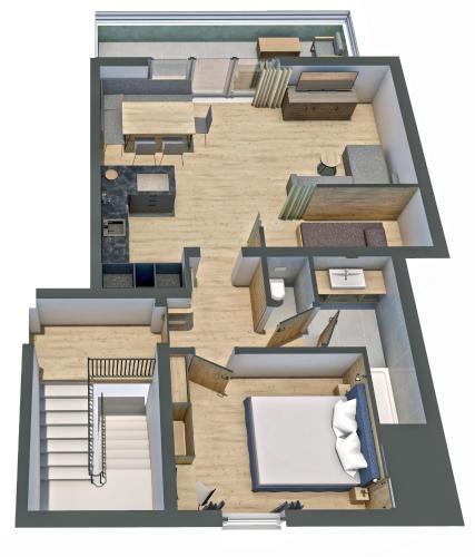 a rendering of a floor plan of a house at Chalet1500 Apartment Gerlitzen - Kärnten Card im Sommer inklusive! in Kanzelhöhe