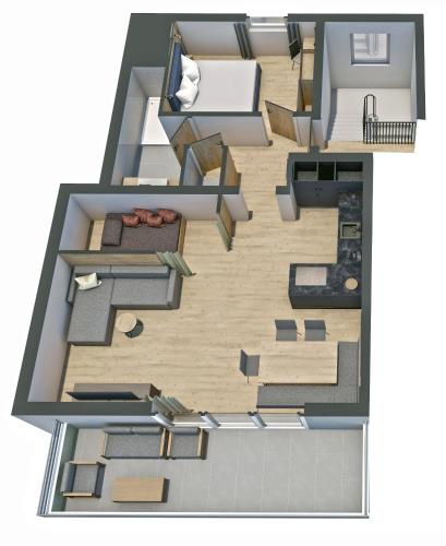a rendering of a floor plan of a house at Chalet1500 Apartment Gerlitzen - Kärnten Card im Sommer inklusive! in Kanzelhöhe