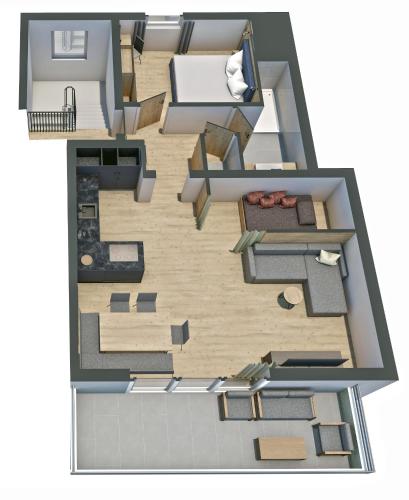 a rendering of a floor plan of a house at Chalet1500 Apartment Gerlitzen - Kärnten Card im Sommer inklusive! in Kanzelhöhe