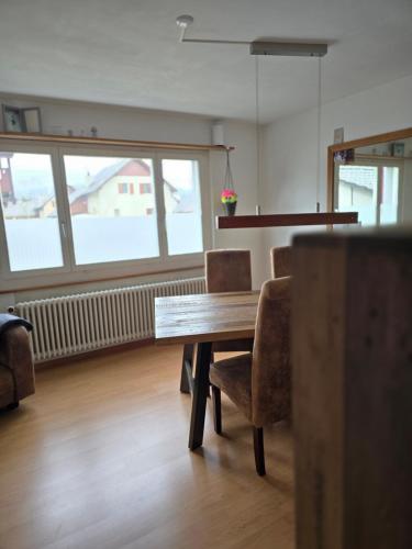 a dining room with a wooden table and chairs at Steinlisonne in Möhlin