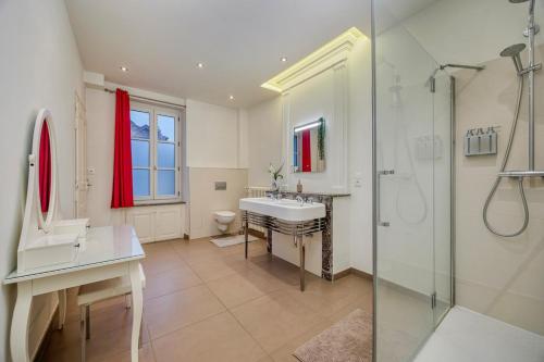 a bathroom with a sink toilet and a shower at Bedroom 2 - Authentic charm - COLIVING Historic House in Ferney-Voltaire