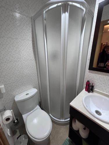 a bathroom with a shower and a toilet and a sink at Valparaiso L&R in Oropesa del Mar
