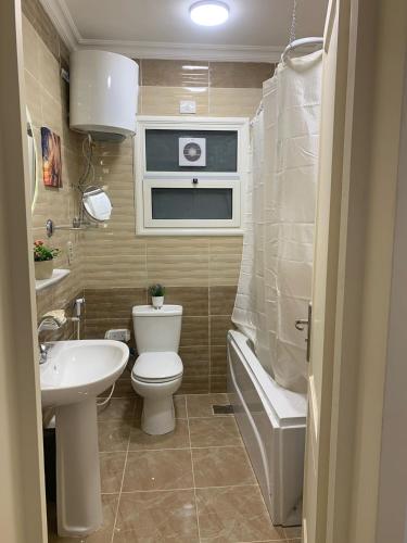 a small bathroom with a toilet and a sink at Casa De Madinaty -مدينتي in Madinaty
