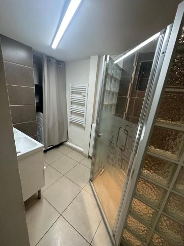 une salle de bain avec douche et lavabo dans l'établissement Juan les pins near beach, à Antibes