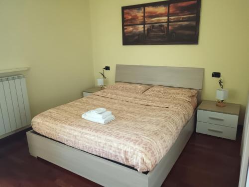 a bedroom with a bed with two night stands and two lamps at Appartamento dei Salici in Gallarate