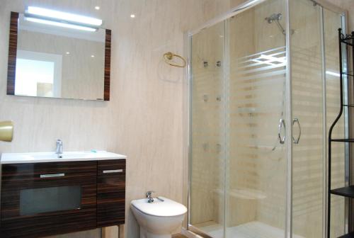 ネルハにあるCarabeo 50 Apartments Casasolのバスルーム(シャワー、トイレ、シンク付)