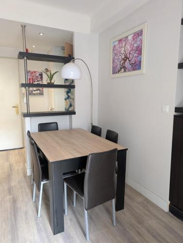 une table de salle à manger et des chaises dans une pièce dans l'établissement Appartement Juan les pins, à Antibes