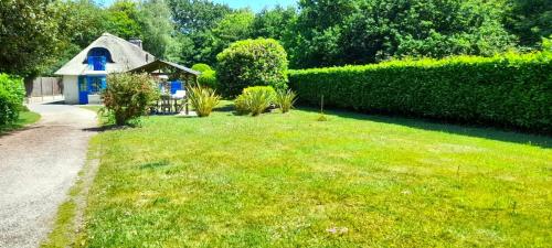 a yard with a small house with a hedge at Ty Papy in Bénodet