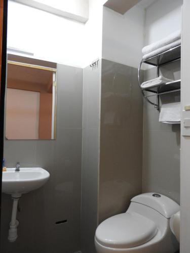 a bathroom with a white toilet and a sink at Ayllu B&B Ollantaytambo in Ollantaytambo