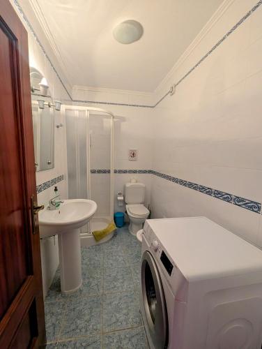 a bathroom with a washer and a washing machine in it at SW Beach House Zambujeira do Mar in Zambujeira do Mar