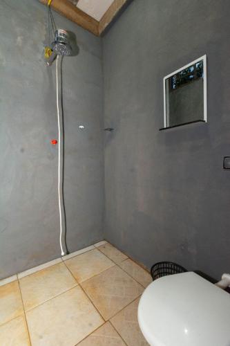 a bathroom with a shower with a toilet at Casa das violetas in Chapada dos Guimarães