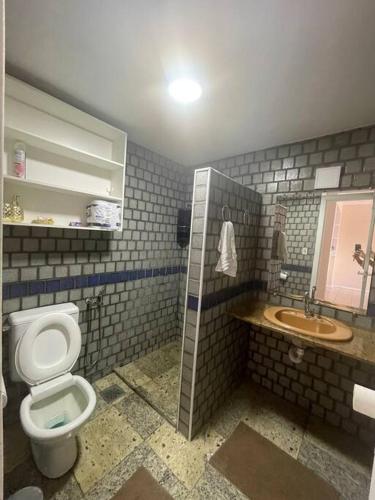a bathroom with a toilet and a sink at Flat com Vista Teatro Amazonas in Manaus