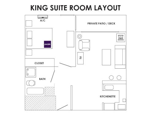 a floor plan of a room with a king suite room layout at Friday Harbor Suites in Friday Harbor
