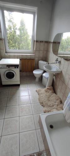 a bathroom with a sink and a toilet and a sink at Adam room 7 in Wrocław