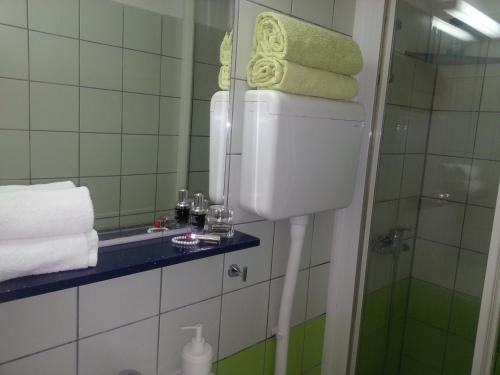W łazience znajduje się toaleta, umywalka i lustro. w obiekcie Dubrovnik Residence Nodilo w Dubrowniku