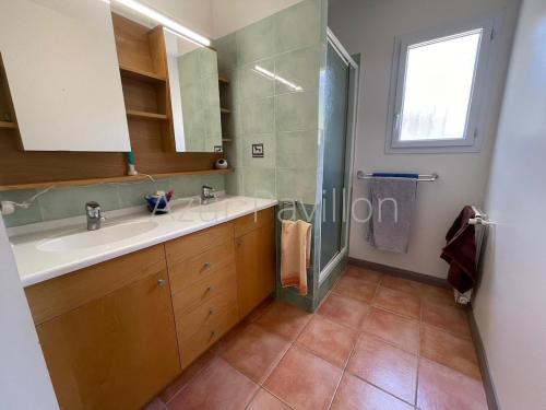 une salle de bain avec un lavabo et une douche dans l'établissement Villa familiale vacances, à Saint-Raphaël