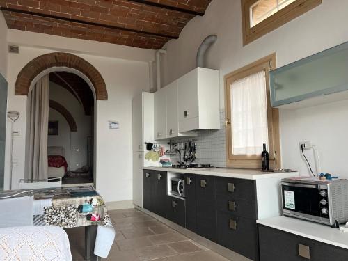 カザーレ・マリッティモにあるMarco's Casaleのシンクと電子レンジ付きのキッチン