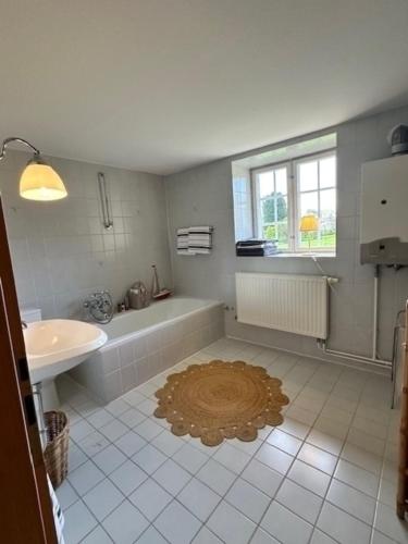 a bathroom with a tub and a sink and a bath tub at Alte Meierei in Westensee