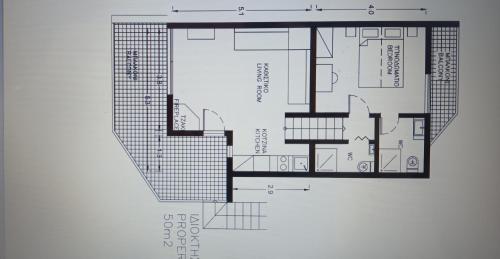 a schematic plan of a house at Κομψό διαμέρισμα κοντά σε όμορφη παραλία in Hanioti