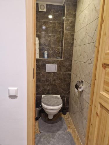 a small bathroom with a toilet in a room at Mõisavahe apartment in Tartu