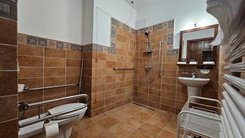 a bathroom with a toilet and a sink at Trifecta Udvarház in Tállya
