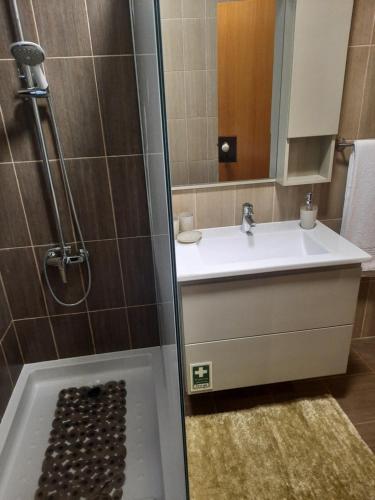 a bathroom with a sink and a shower at Rose Sun House in Ponta do Sol
