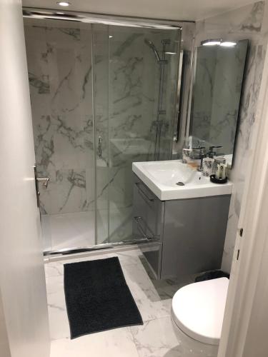 une salle de bain avec une douche, des toilettes et un lavabo dans l'établissement Lovely Cosy Studio Nice, à Nice