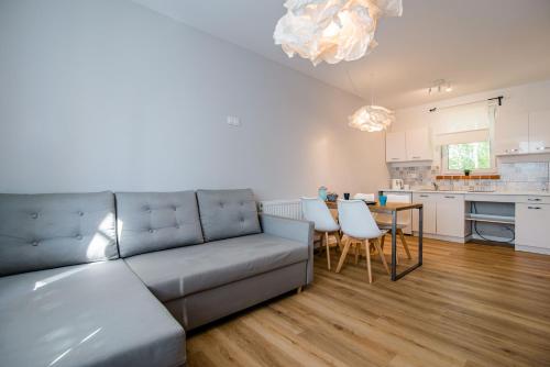 a living room with a couch and a table at Pajda Mazur - Ośrodek wypoczynkowy in Stare Jabłonki