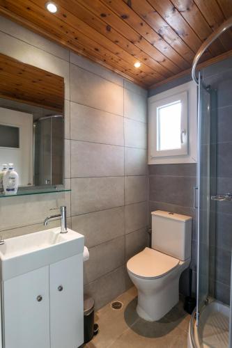 a bathroom with a toilet and a sink and a shower at Milos Sea House in Empourios