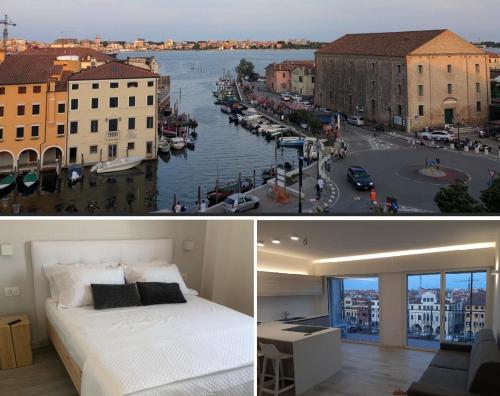 Cette chambre comprend un lit et offre une vue sur la rivière. dans l'établissement Chioggia Nice View, à Chioggia