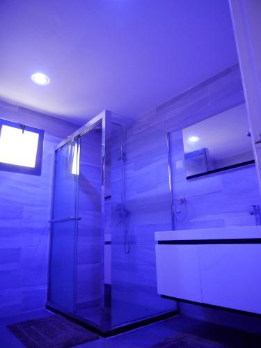 a bathroom with a shower and a sink at Résidence Bambou in Dakar