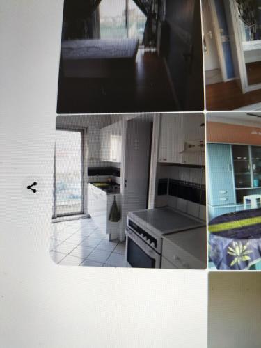 un collage de quatre photos d'une cuisine dans l'établissement Appartement face mer, à Berck-sur-Mer