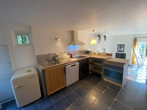 une petite cuisine avec un évier et un comptoir dans l'établissement Le Mas Provençal, à Mouans-Sartoux