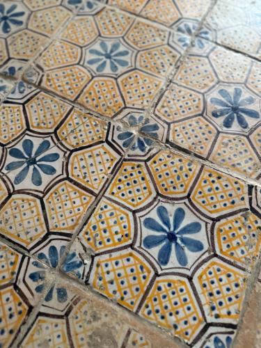 a tile floor with blue flowers on it at Al Palazzotto in Pantelleria