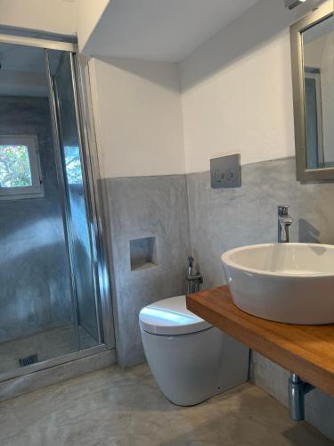 a bathroom with a sink and a toilet and a shower at Al Palazzotto in Pantelleria