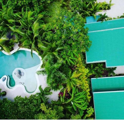 an aerial view of a tropical resort with a pool at Nosara Verde in Nicoya
