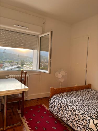une chambre avec un lit, une table et une fenêtre dans l'établissement Good night, à Chambéry