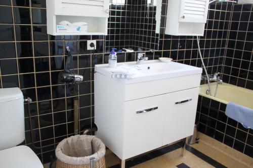 サント・フォワ・レ・リヨンにあるLes Hauts de Perracheのバスルーム(白い洗面台、トイレ付)