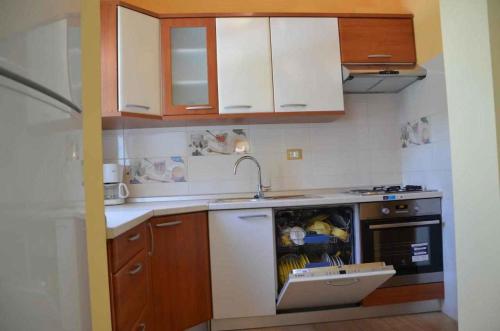 a kitchen with an open dishwasher and a sink at Holiday home in Tinjan - Istrien 51828 in Tinjan