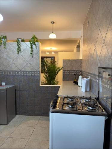 a kitchen with a stove and a counter top at Siéntete como en tu casa in Tarija