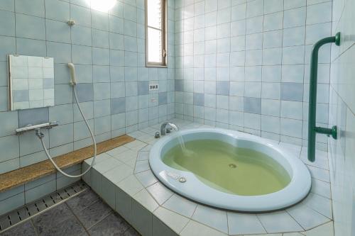 a bathroom with a bath tub with a shower at Hotel Teiregikan in Tobe
