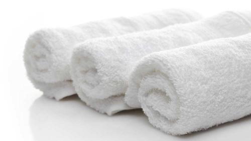3 rollos de papel higiénico blanco sobre fondo blanco en La Casetta al 21, en Matera