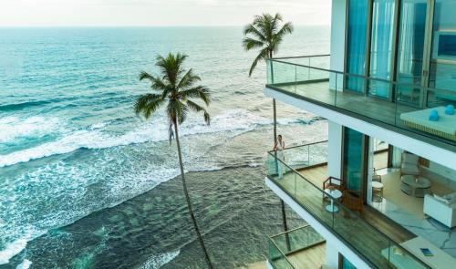an aerial view of the ocean from a building at Radisson Collection Resort Galle in Galle