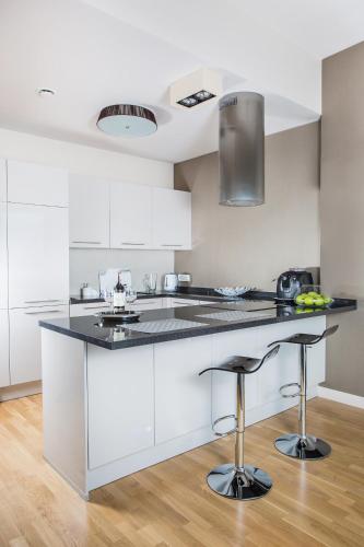 Kuchyň nebo kuchyňský kout v ubytování Apartamenty Sky Tower