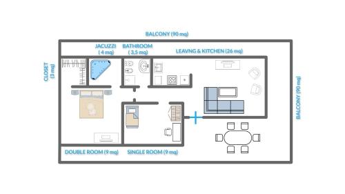 a floor plan of a house at The One Hotel - Designed for Adults - Pet lovers in Riccione