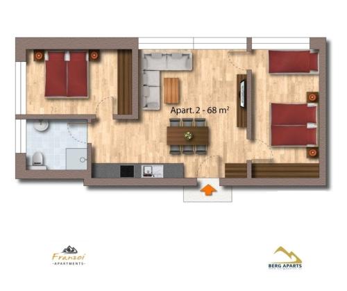 a floor plan of a small apartment with a layout at Berg Aparts Faschina - 02 in Fontanella