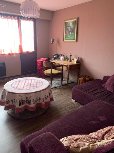 un salon avec un canapé et une table dans l'établissement Appartement en attique 2 balcons 50m2 au calme, à Hoenheim